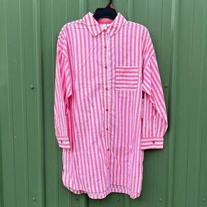 Sleepshirt Silky Soft Woven Long Sleeve Button Front Lounge Pajama Size M